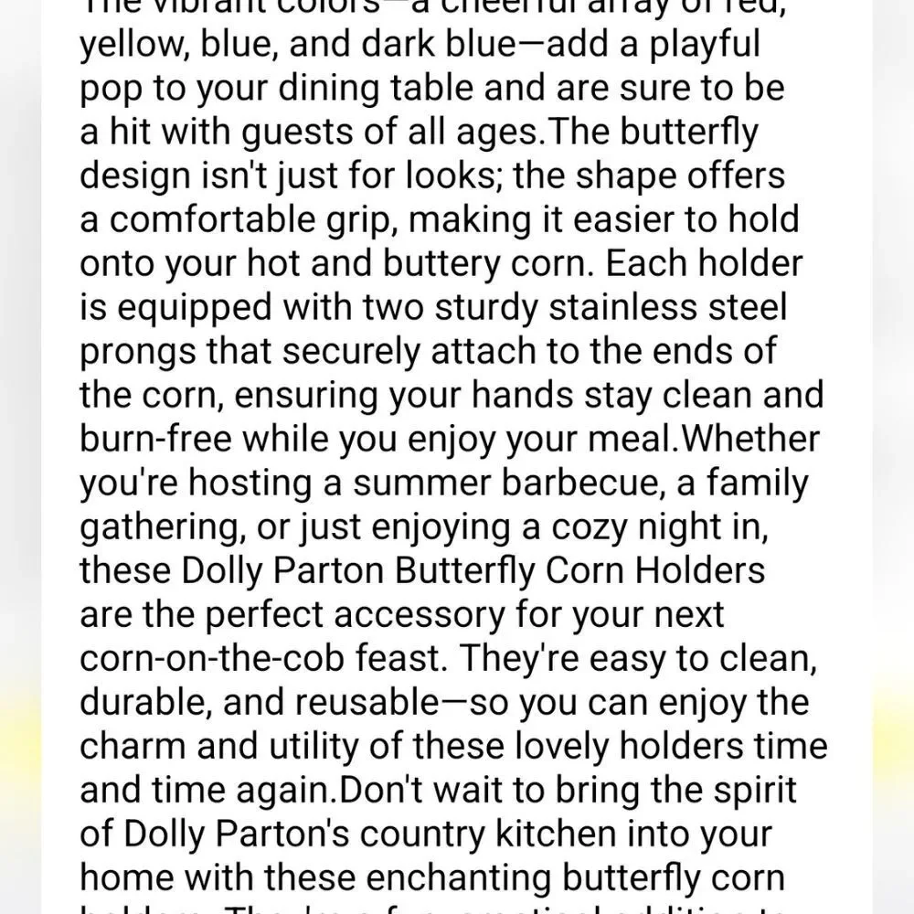 Dolly Parton Butterfly Corn Holders - Set Of 8